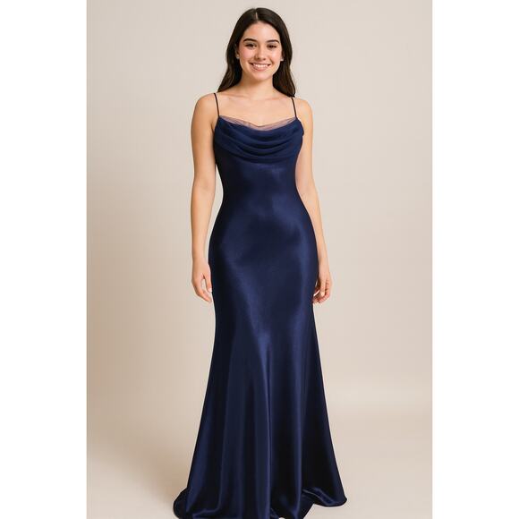 Vintage 90s Royal Blue Shimmer Iridescent Prom Formal Prom Dress Sz 6 - Picture 1 of 14